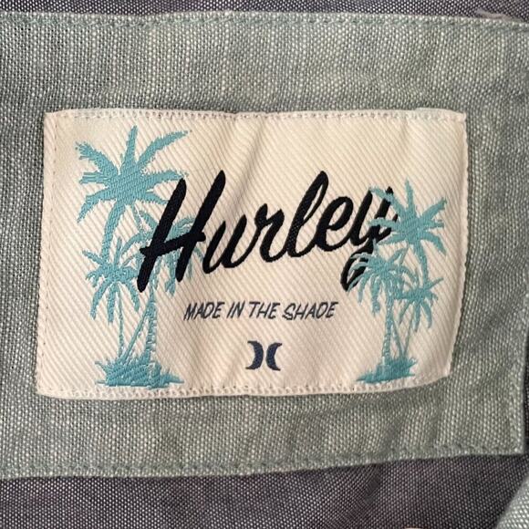 Hurley Essential Slub Cotton Short Sleeve Woven Button Down Shirt Blue/Green XXL - Picture 6 of 13